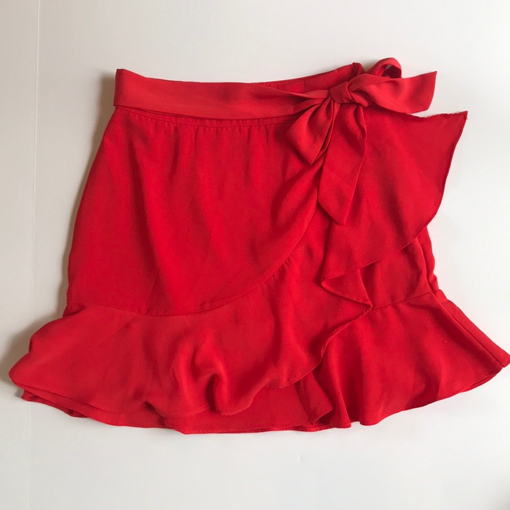 By the way Red Ruffle Mini Skirt.